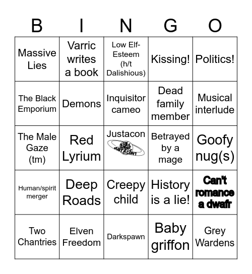 Dragon Age: The Veilguard Bingo Card