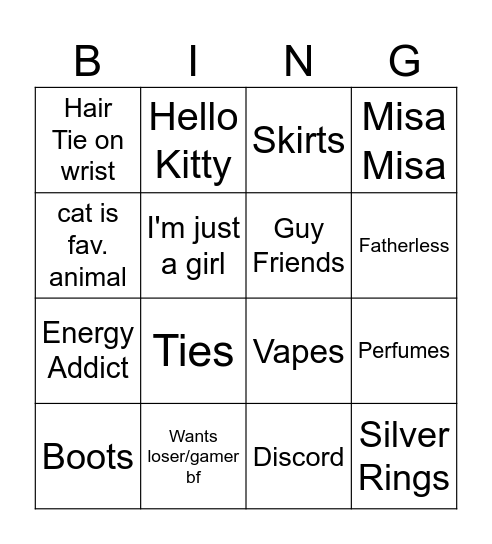 Female Manipulator Pack Bingo Card