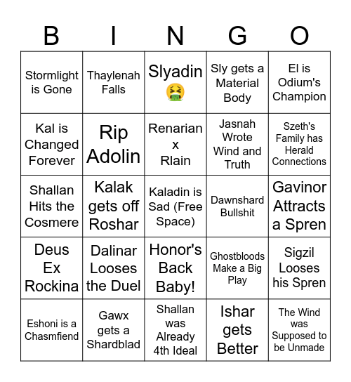 Wind and Truth Predictions Bingo Card