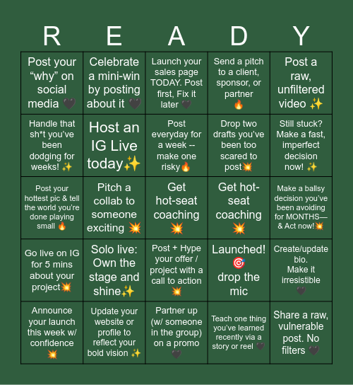 Ready Or Not Fierce Bingo Challenge Bingo Card