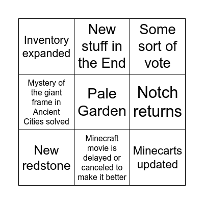 Minecraft Live Bingo Card