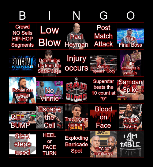 WWE BAD BLOOD 10/5/24 Bingo Card