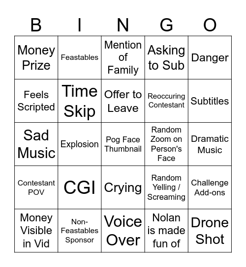 MrBeast Bingo @DuckyDee Bingo Card