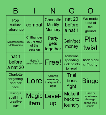 Kammie's Bingo Board Bingo Card