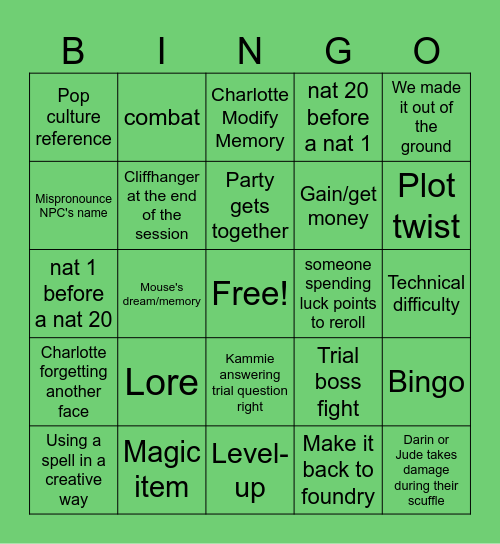 Kammie's Bingo Board Bingo Card