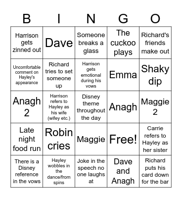 Harrison Hayley Wedding Bingo Card