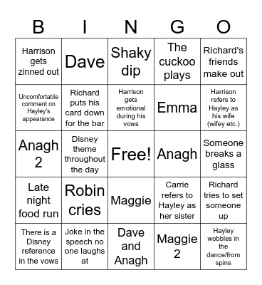Harrison Hayley Wedding Bingo Card