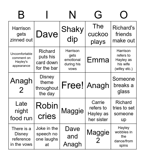 Harrison Hayley Wedding Bingo Card