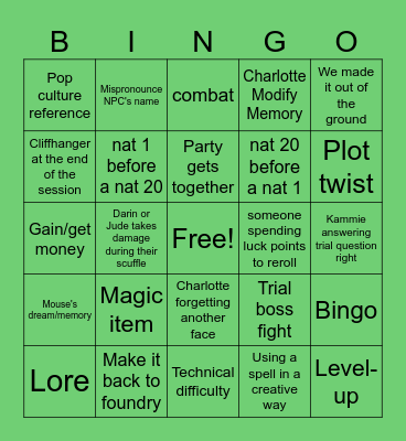 Kammie's Bingo Board Bingo Card