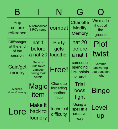 Kammie's Bingo Board Bingo Card