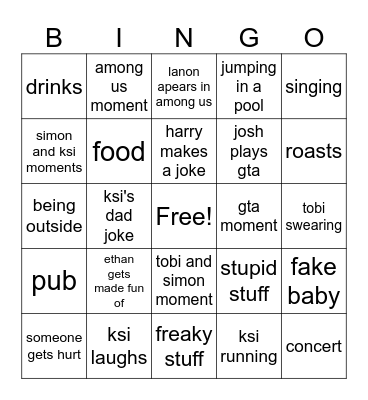 sidemen Bingo Card