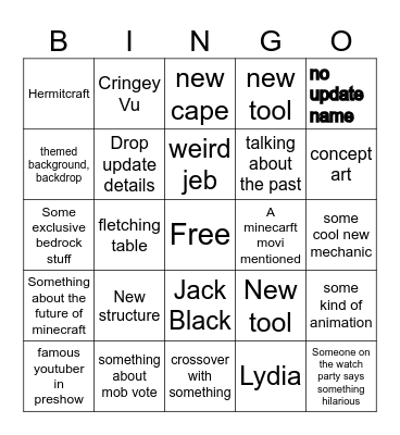 Minecraft Live 2024 Bingo Card