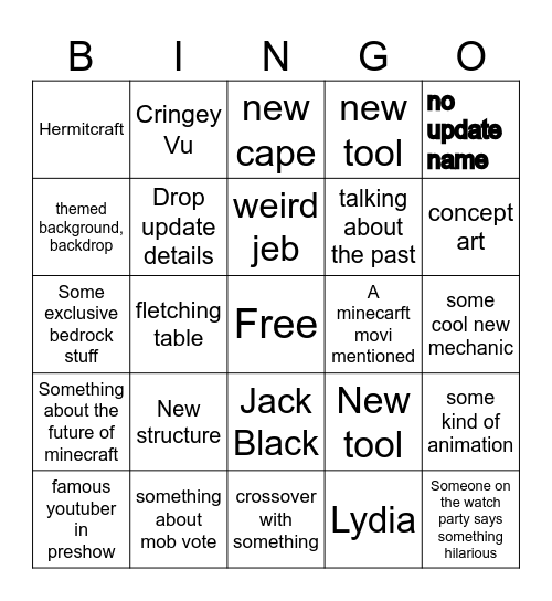 Minecraft Live 2024 Bingo Card