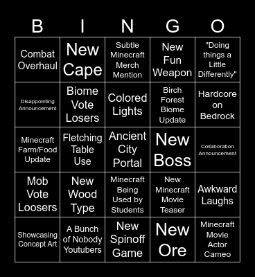 Minecraft Live Bingo 2024 Bingo Card