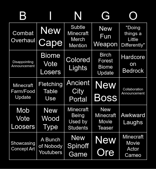 Minecraft Live Bingo 2024 Bingo Card