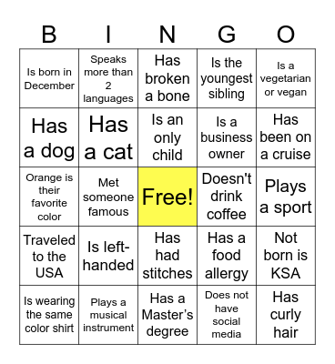 Find someone who… Bingo Card