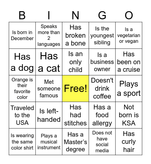 Find someone who… Bingo Card