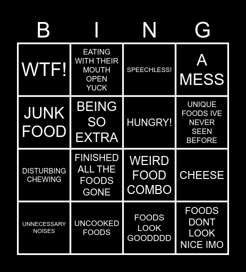 MUKBANGERS BEING CHAOTIC Bingo Card