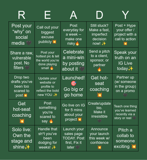 Ready Or Not Fierce Bingo Challenge Bingo Card