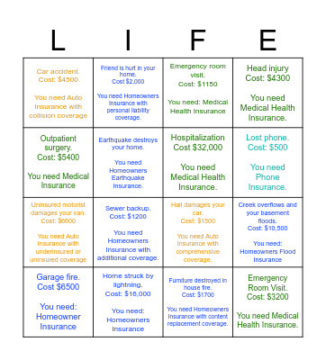 INSURANCE BINGO Card