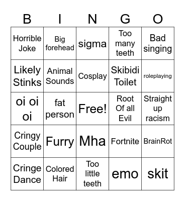 Cringe Bingo Card