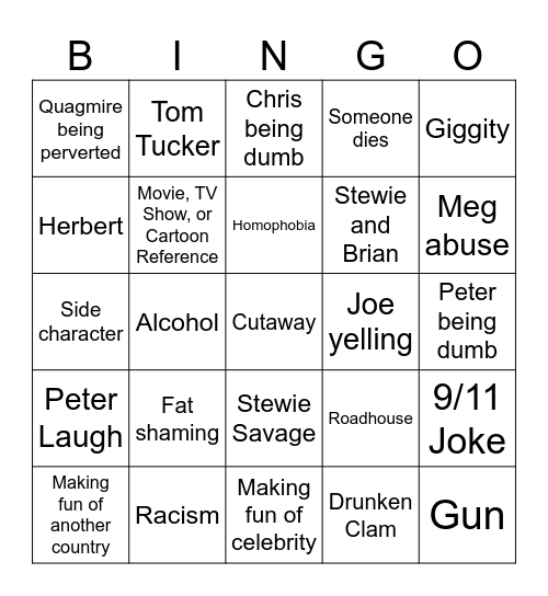 Family Guy Bingo V2 Bingo Card