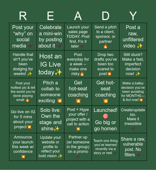 Ready Or Not Fierce Bingo Challenge Bingo Card