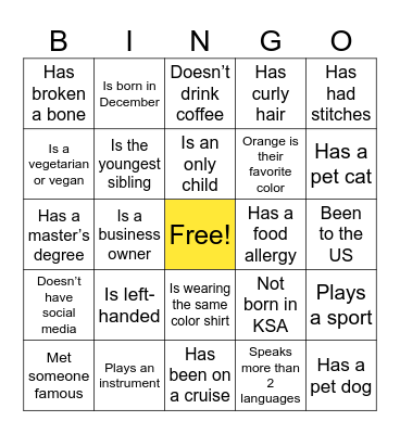 Find someone who… Bingo Card