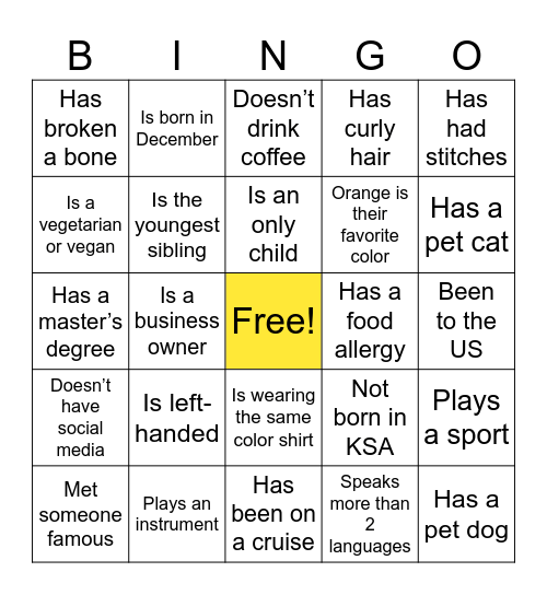 Find someone who… Bingo Card