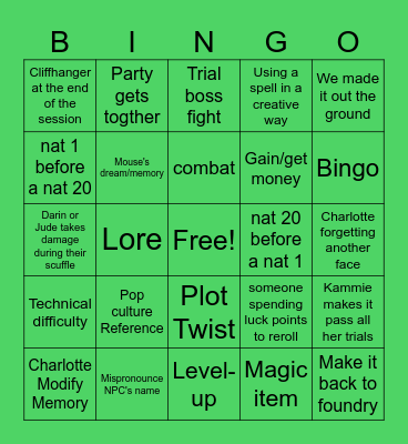 Kammie's Bingo Board Bingo Card