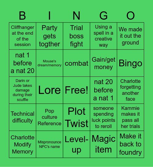 Kammie's Bingo Board Bingo Card