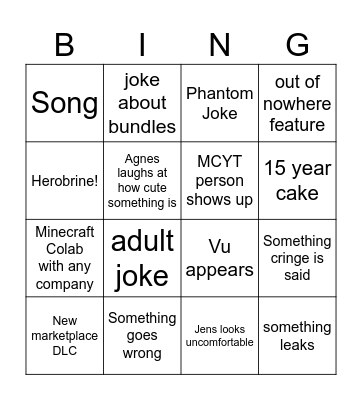 Minecraft Live 2024 Bingo Card