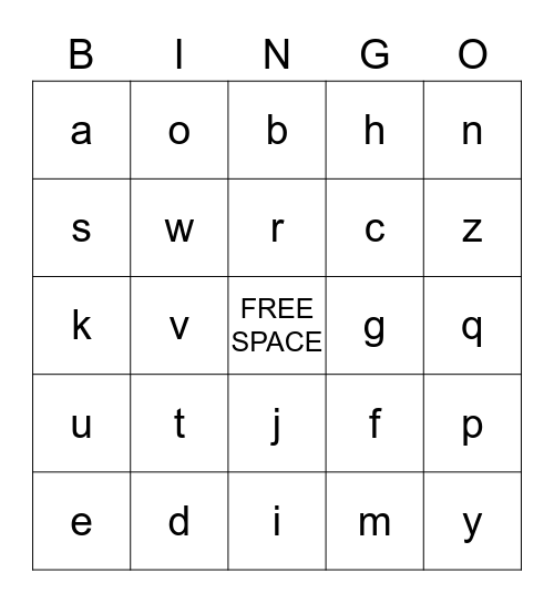 ALPHABET BINGO Card