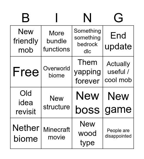 Minecon 2024 Bingo Card