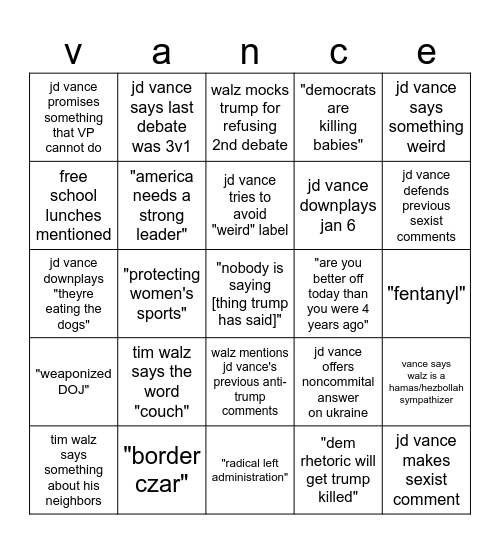 VEE PEE DEEB 8 Bingo Card