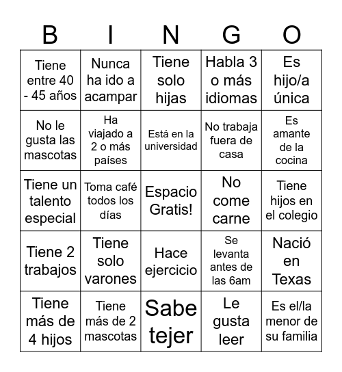 Bingo Rompehielo Bingo Card