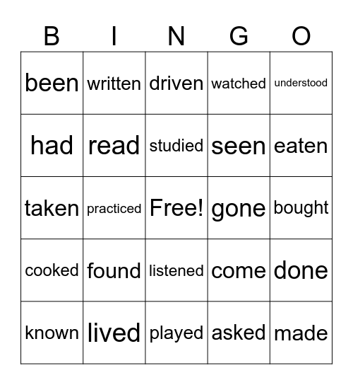 Past Participle Bingo Card