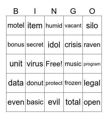 Open/Closed Syllables  UFLI 68 Bingo Card