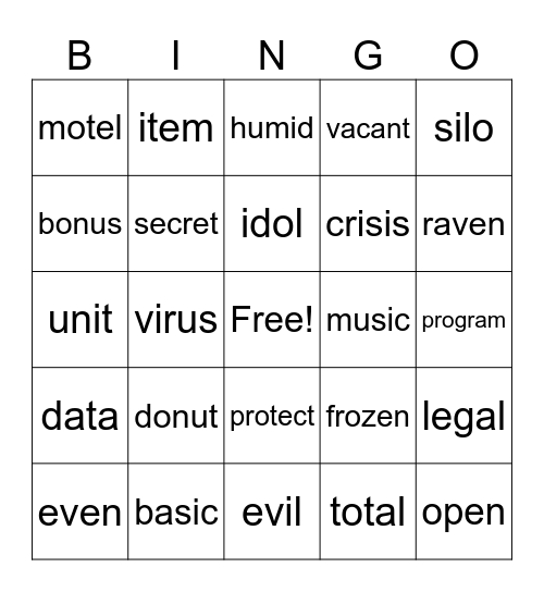 Open/Closed Syllables  UFLI 68 Bingo Card