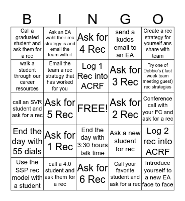 Recommendation BINGO Card