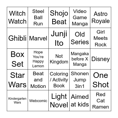 Viz Media Announcement Bingo Card