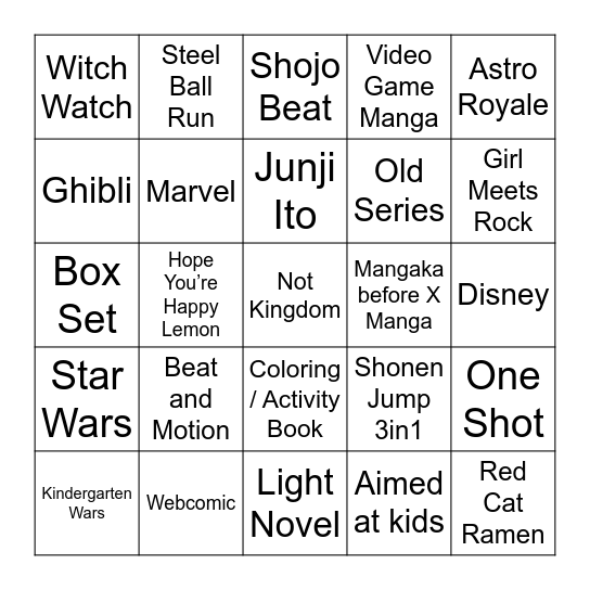 Viz Media Announcement Bingo Card