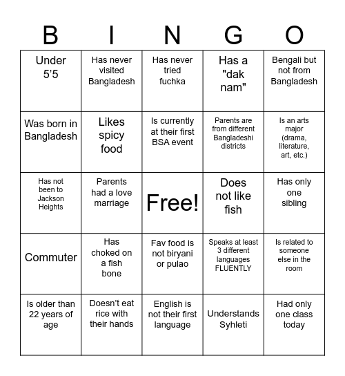 DHADHA Bingo Card