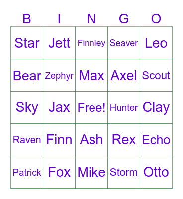 Baby Name Guessing Game Bingo Card