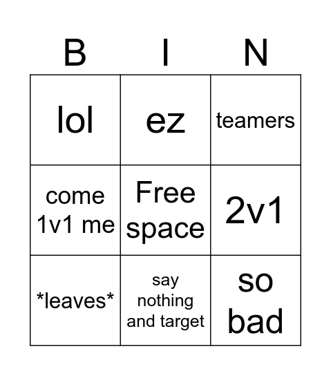 first thing they say after teaming Bingo Card