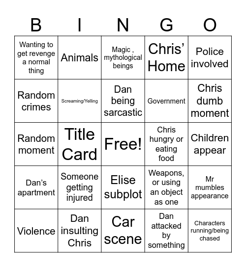 Dan Vs Bingo Card