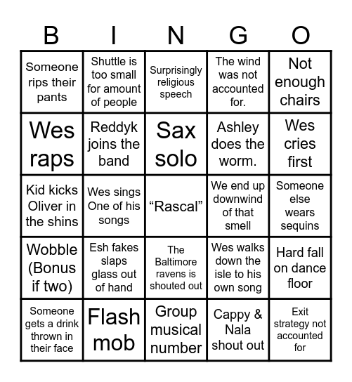 RASCAL WEDDING Bingo Card