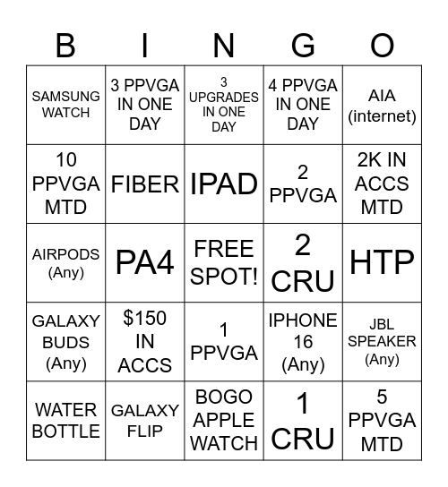 October Bingo Game Bingo Card