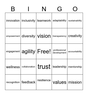 Corporate Culture Bingo Card