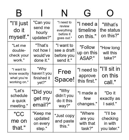 Micromanager Bingo Card